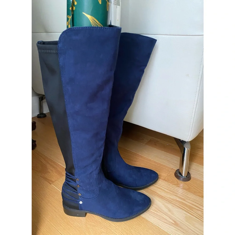 ❌SOLD❌NEW EXPRESSIONS blue suede knee high boots size 6 - Picture 3 of 7